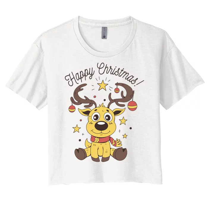 Happy Christmas Reindeer Holiday Women's Crop Top Tee