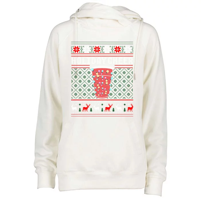 Holiday Cheer Red Solo Cup Christmas Beer Pong Ugly Sweater Gift Womens Funnel Neck Pullover Hood