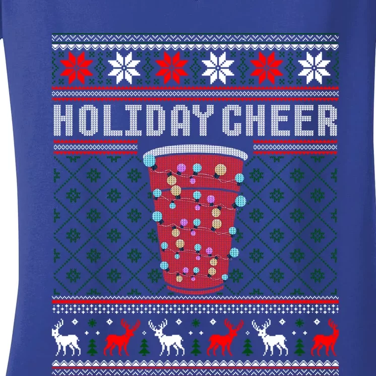 Holiday Cheer Red Solo Cup Christmas Beer Pong Ugly Sweater Gift Women's V-Neck T-Shirt