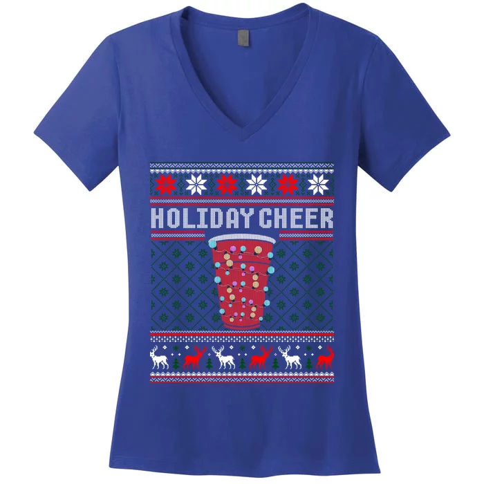 Holiday Cheer Red Solo Cup Christmas Beer Pong Ugly Sweater Gift Women's V-Neck T-Shirt