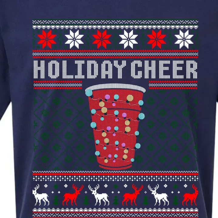 Holiday Cheer Red Solo Cup Christmas Beer Pong Ugly Sweater Gift Sueded Cloud Jersey T-Shirt