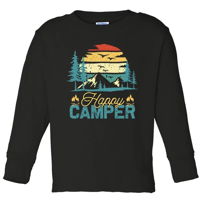 Happy Camper Retro Vintage Funny Matching Camping Crew Toddler Long Sleeve Shirt