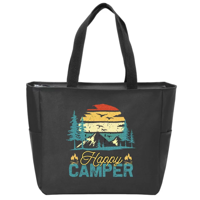 Happy Camper Retro Vintage Funny Matching Camping Crew Zip Tote Bag