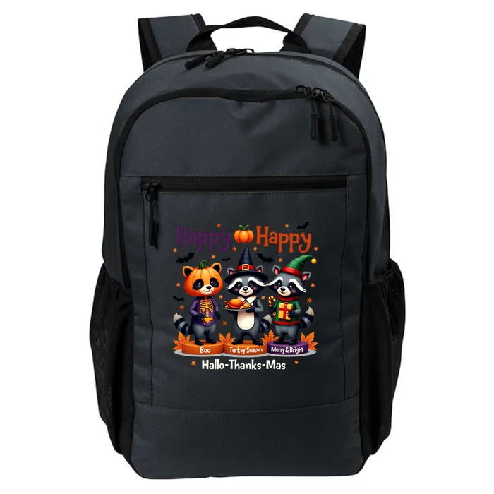 Hallothanksmas Cute Raccoon Halloween Christmas Thanksgiving Daily Commute Backpack