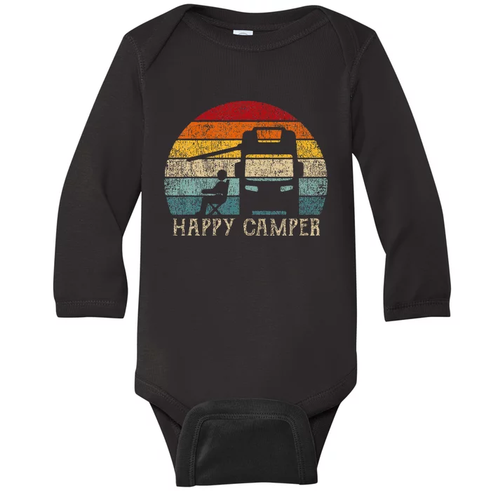 Happy Camper Rv Camping Retro Sun 70s 80s Baby Long Sleeve Bodysuit