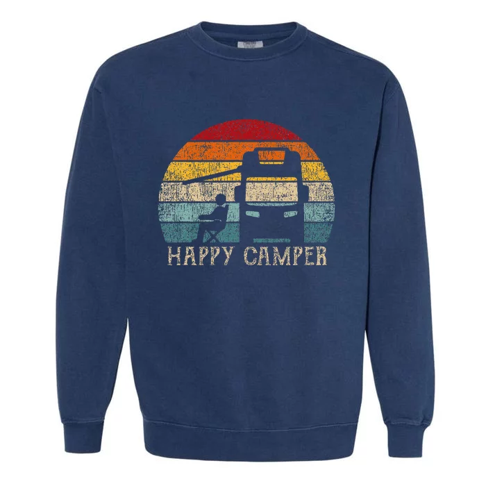 Happy Camper Rv Camping Retro Sun 70s 80s Garment-Dyed Sweatshirt