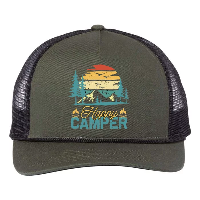 Happy Camper Retro Matching Camping Crew Retro Rope Trucker Hat Cap