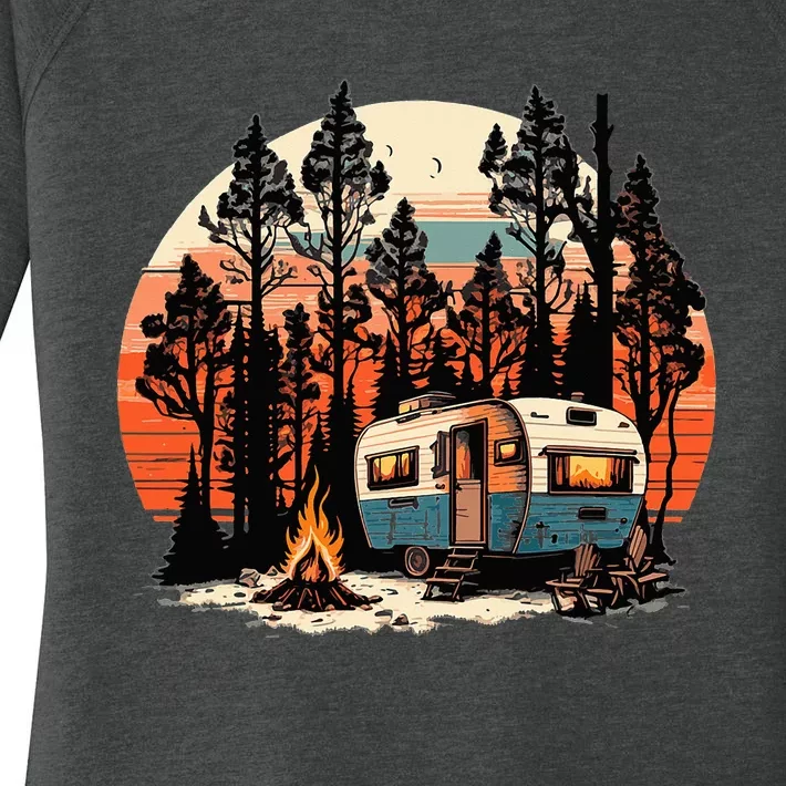 Happy Camper RV Camping Nature Forest Women's Perfect Tri Tunic Long Sleeve Shirt