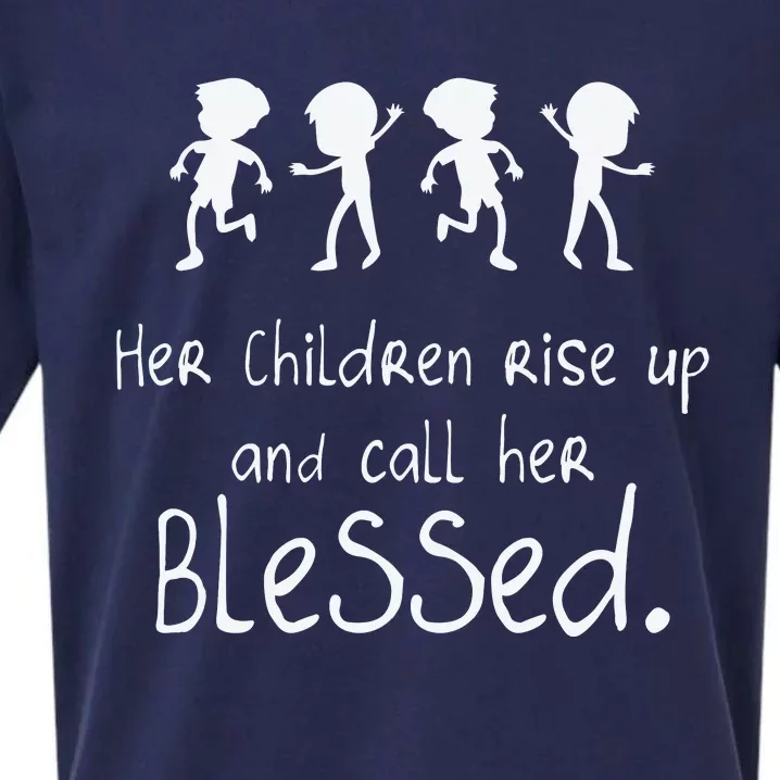 Her Chldren Rise Up Ans Call Her Blessed Christian Mother's Day Sueded Cloud Jersey T-Shirt