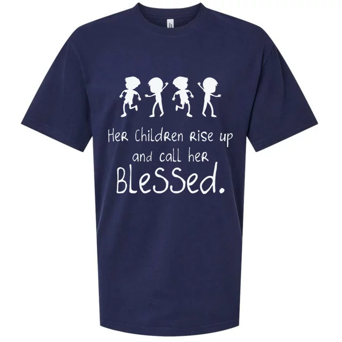 Her Chldren Rise Up Ans Call Her Blessed Christian Mother's Day Sueded Cloud Jersey T-Shirt