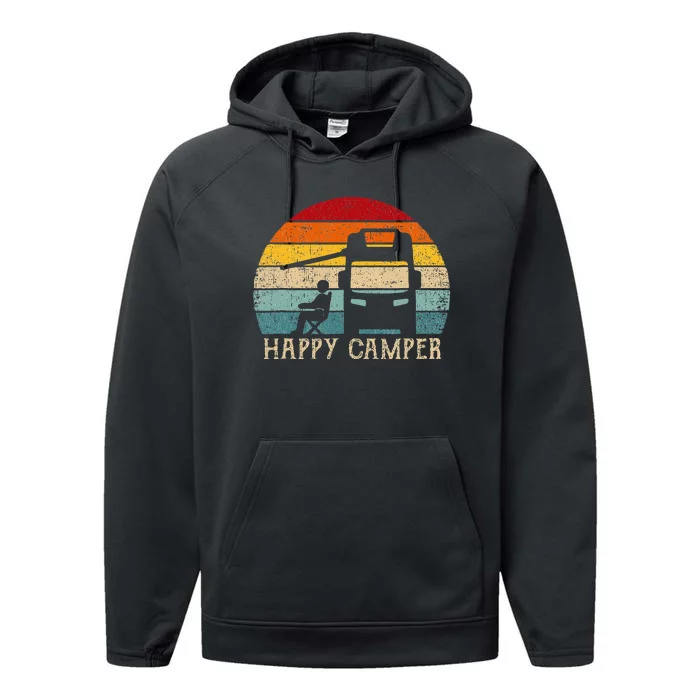 Happy Camper Rv Camping Women Retro Sun 70s 80s Performance Fleece Hoodie