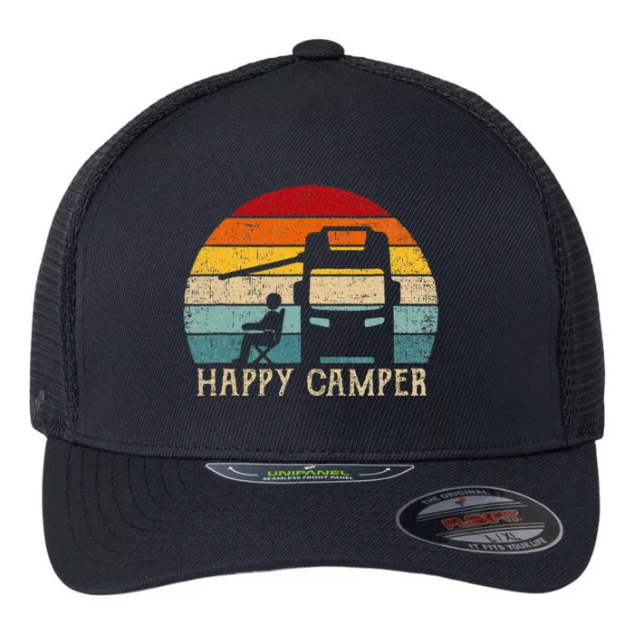 Happy Camper Rv Camping Women Retro Sun 70s 80s Flexfit Unipanel Trucker Cap