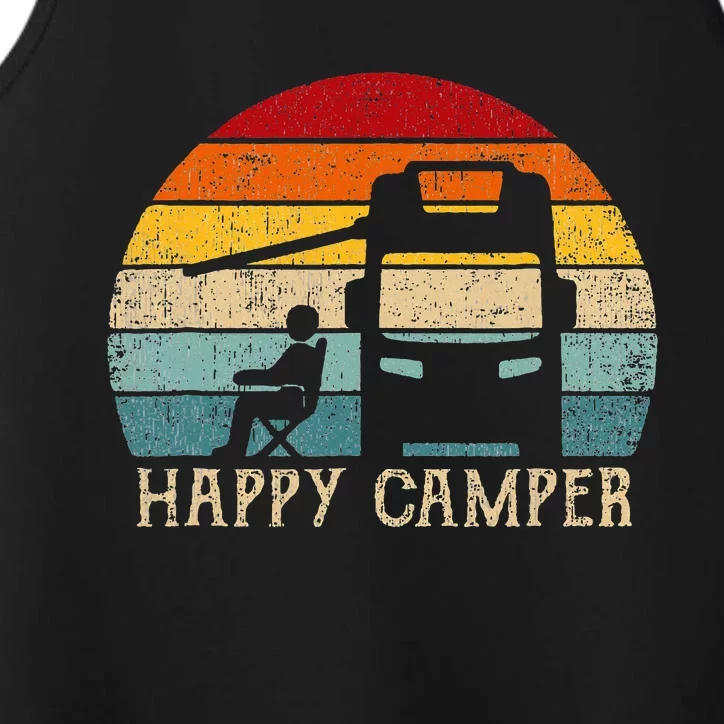 Happy Camper Rv Camping Women Retro Sun 70s 80s Performance Tank