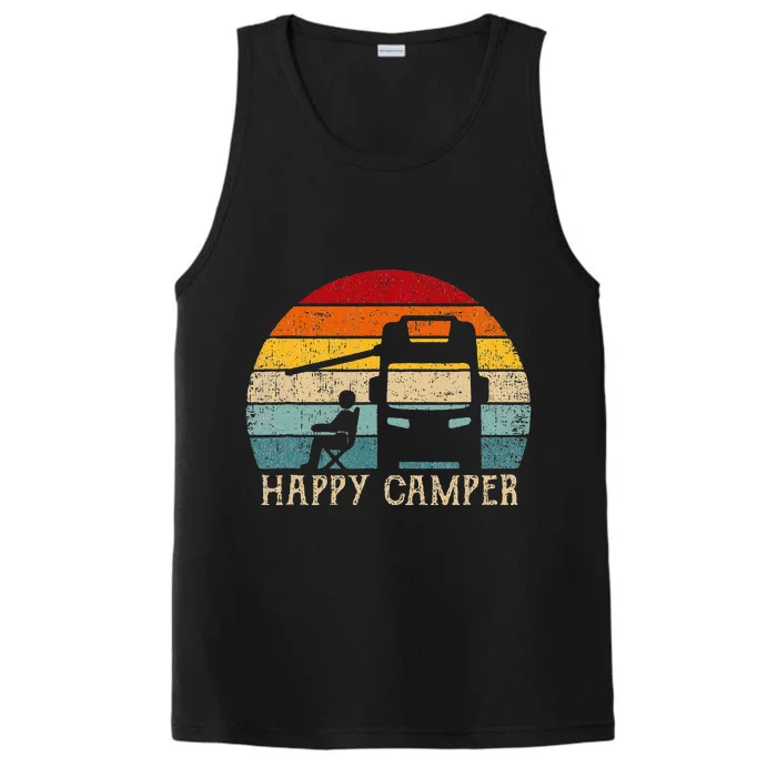 Happy Camper Rv Camping Women Retro Sun 70s 80s Performance Tank