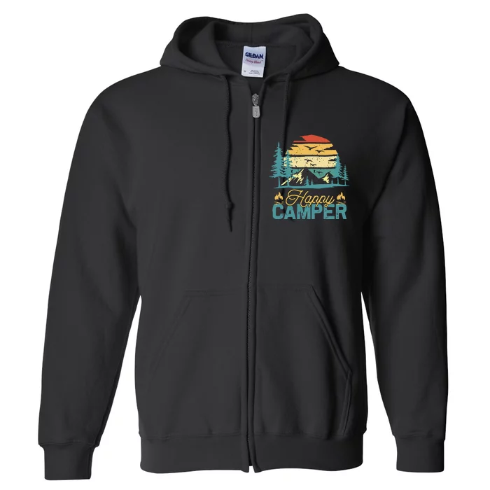 Happy Camper Retro Vintage Funny Matching Camping Crew Full Zip Hoodie