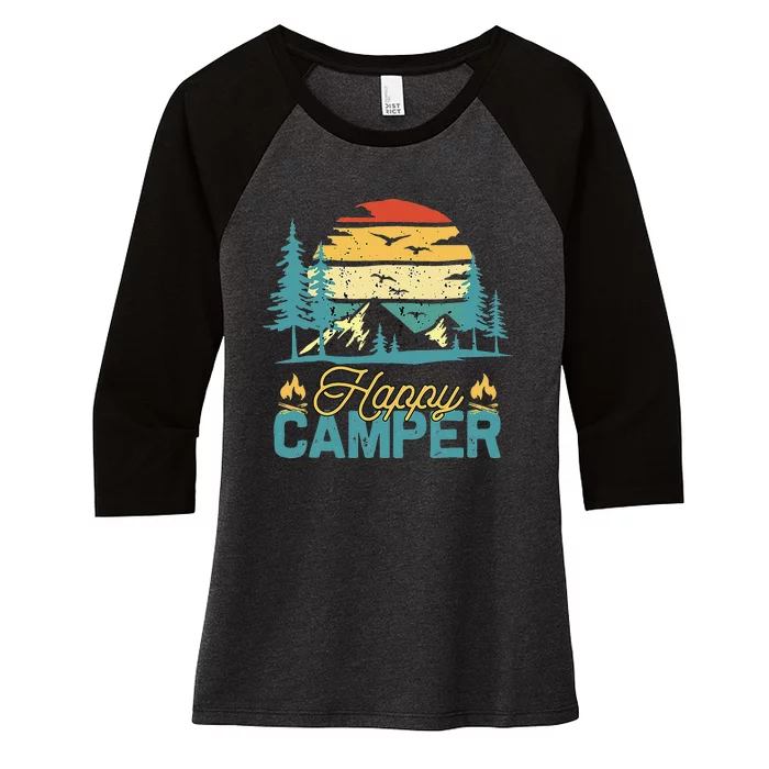 Happy Camper Retro Vintage Funny Matching Camping Crew Women's Tri-Blend 3/4-Sleeve Raglan Shirt