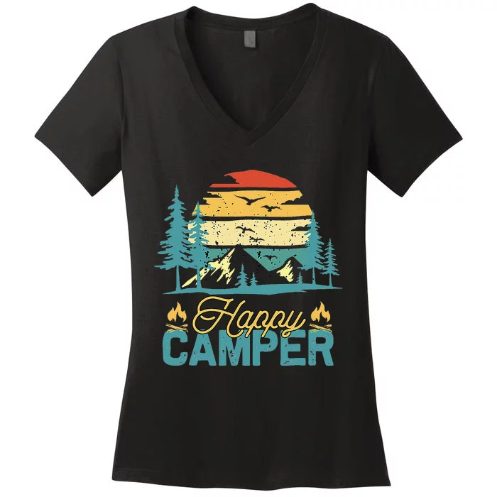 Happy Camper Retro Vintage Funny Matching Camping Crew Women's V-Neck T-Shirt