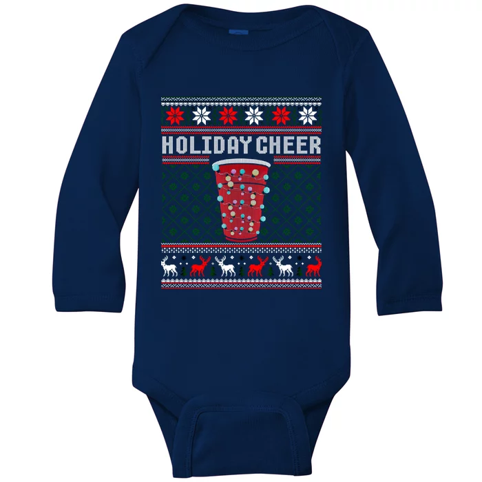 Holiday Cheer Red Solo Cup Christmas Beer Pong Ugly Sweater Meaningful Gift Baby Long Sleeve Bodysuit