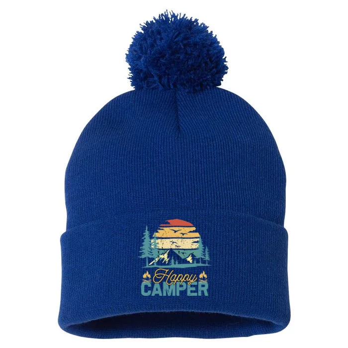 Happy Camper Retro Vintage Funny Matching Camping Crew Gift Pom Pom 12in Knit Beanie