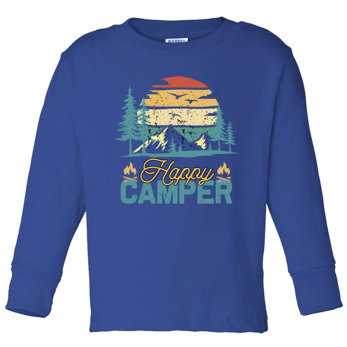 Happy Camper Retro Vintage Funny Matching Camping Crew Gift Toddler Long Sleeve Shirt