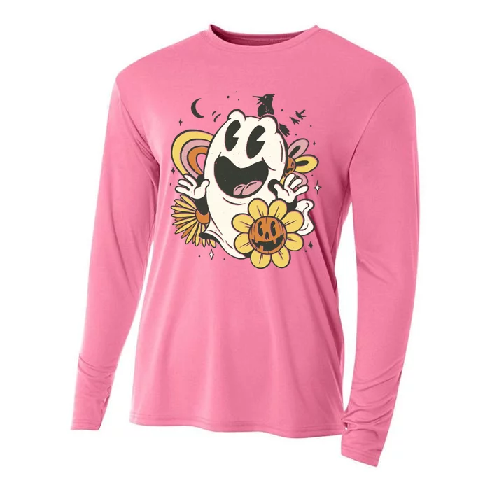 Halloween Cute Retro Ghost Cooling Performance Long Sleeve Crew