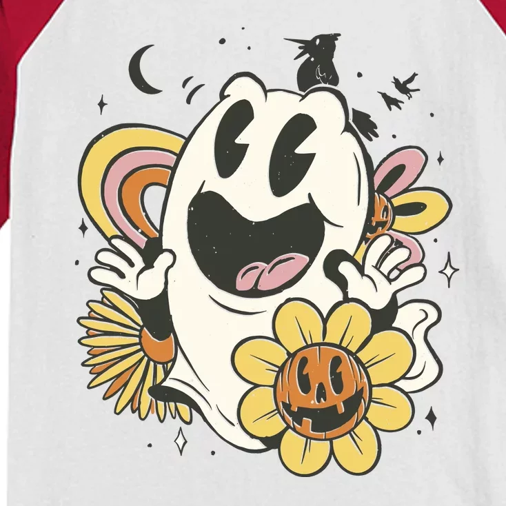 Halloween Cute Retro Ghost Kids Colorblock Raglan Jersey