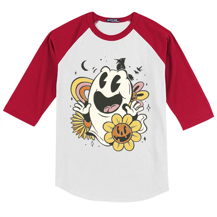 Halloween Cute Retro Ghost Kids Colorblock Raglan Jersey