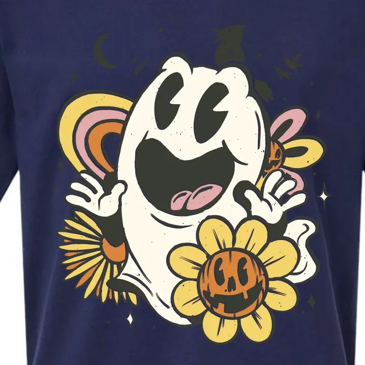 Halloween Cute Retro Ghost Sueded Cloud Jersey T-Shirt