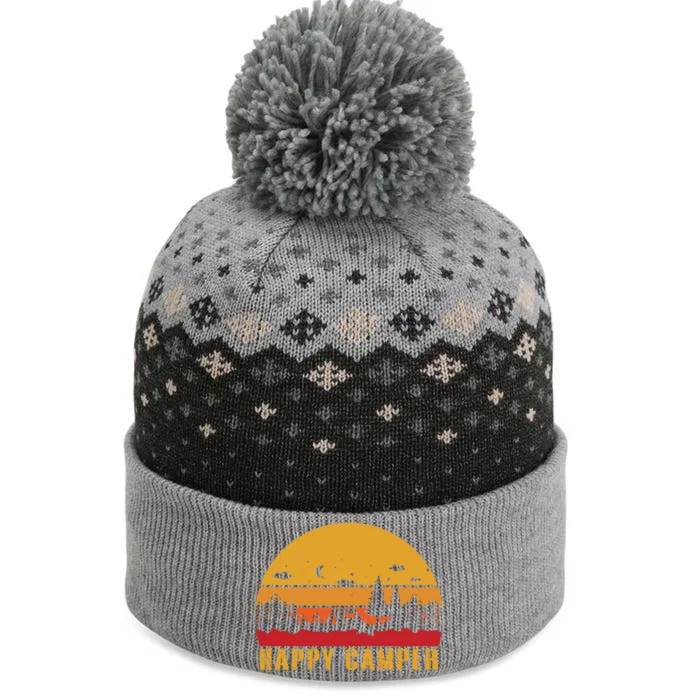 Happy Camper Retro Sunset Camping The Baniff Cuffed Pom Beanie