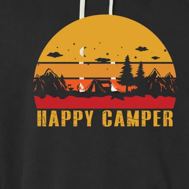 Happy Camper Retro Sunset Camping Garment-Dyed Fleece Hoodie