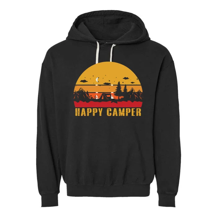 Happy Camper Retro Sunset Camping Garment-Dyed Fleece Hoodie