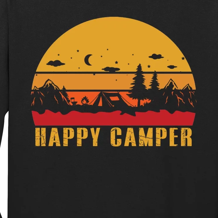 Happy Camper Retro Sunset Camping Long Sleeve Shirt