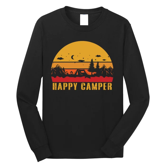 Happy Camper Retro Sunset Camping Long Sleeve Shirt