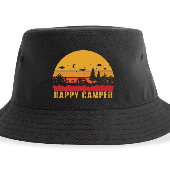 Happy Camper Retro Sunset Camping Sustainable Bucket Hat