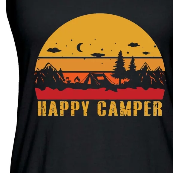 Happy Camper Retro Sunset Camping Ladies Essential Flowy Tank