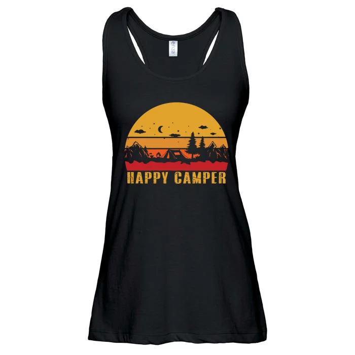 Happy Camper Retro Sunset Camping Ladies Essential Flowy Tank