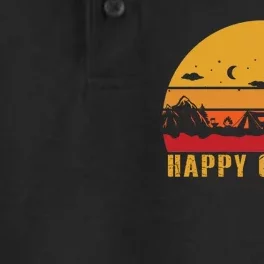 Happy Camper Retro Sunset Camping Dry Zone Grid Performance Polo