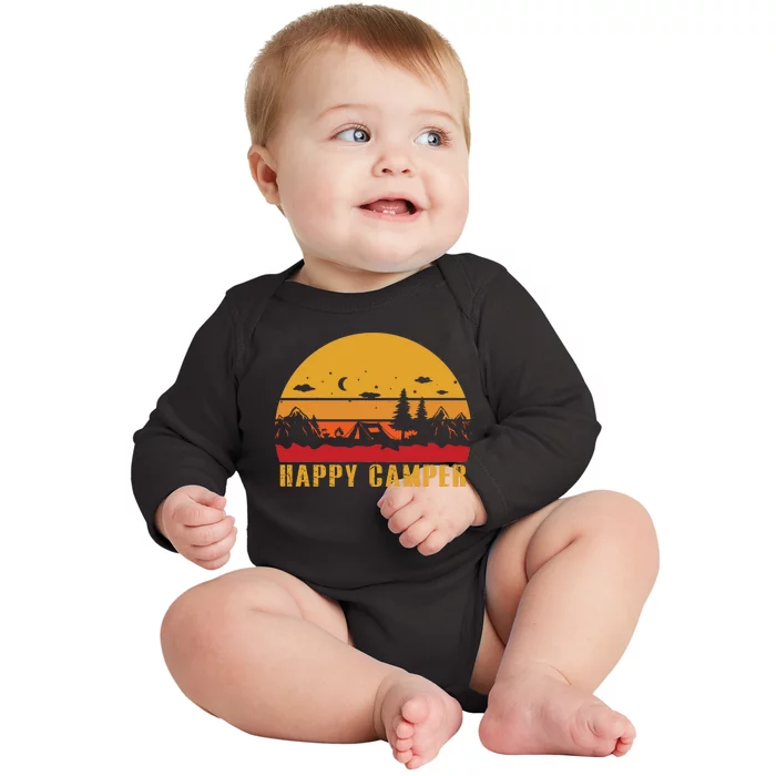 Happy Camper Retro Sunset Camping Baby Long Sleeve Bodysuit