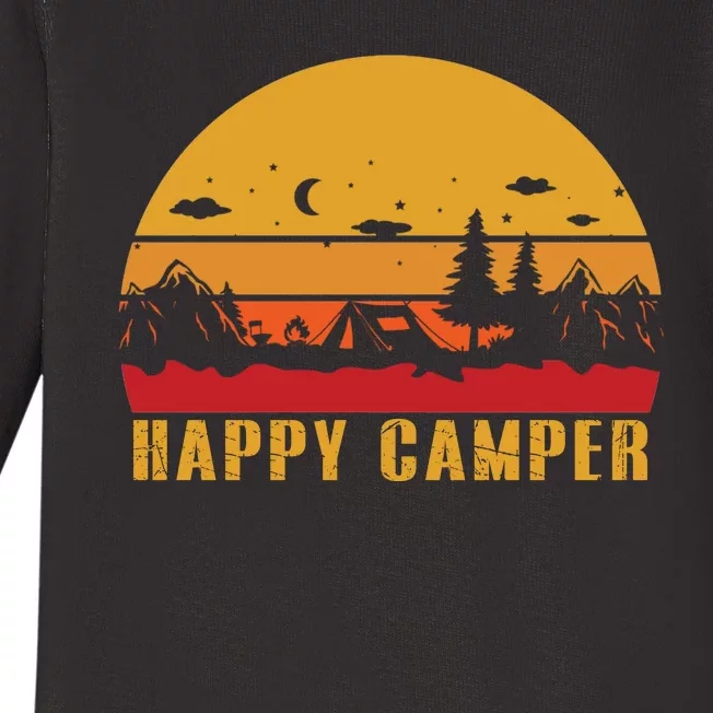 Happy Camper Retro Sunset Camping Baby Long Sleeve Bodysuit