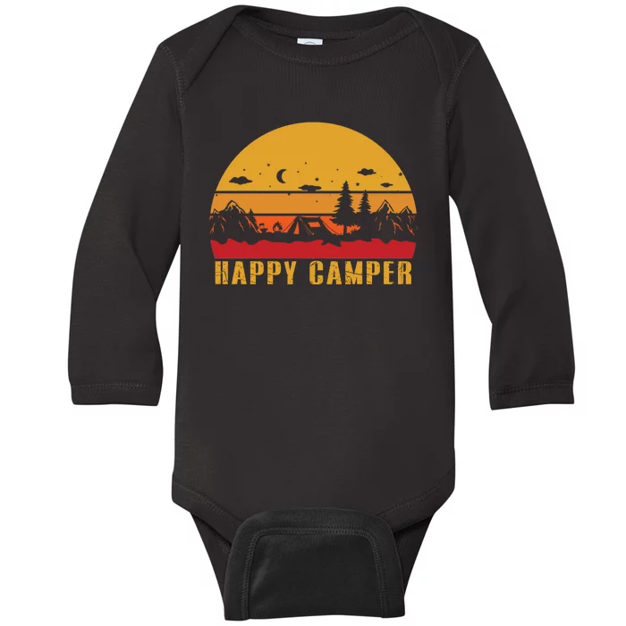 Happy Camper Retro Sunset Camping Baby Long Sleeve Bodysuit