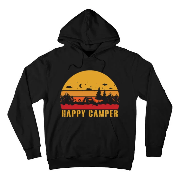 Happy Camper Retro Sunset Camping Tall Hoodie