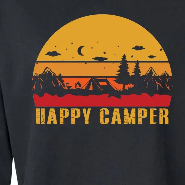 Happy Camper Retro Sunset Camping Cropped Pullover Crew