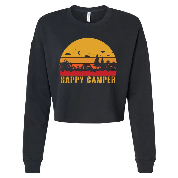 Happy Camper Retro Sunset Camping Cropped Pullover Crew