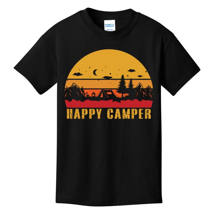 Happy Camper Retro Sunset Camping Kids T-Shirt