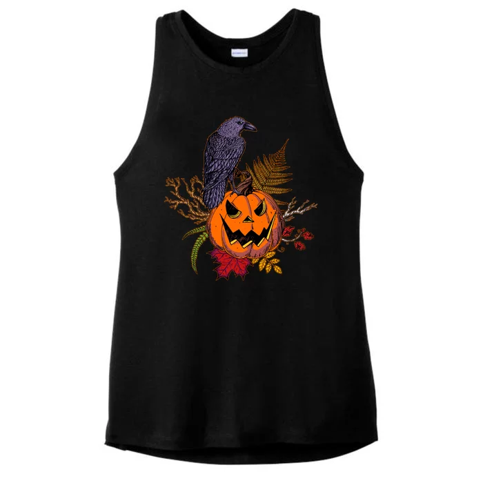 Halloween Crow Raven Pumpkin Fall Autumn Lover Ladies Tri-Blend Wicking Tank