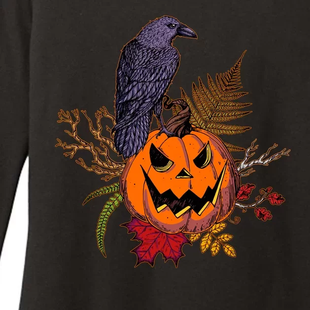 Halloween Crow Raven Pumpkin Fall Autumn Lover Womens CVC Long Sleeve Shirt