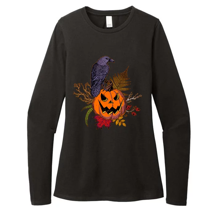 Halloween Crow Raven Pumpkin Fall Autumn Lover Womens CVC Long Sleeve Shirt