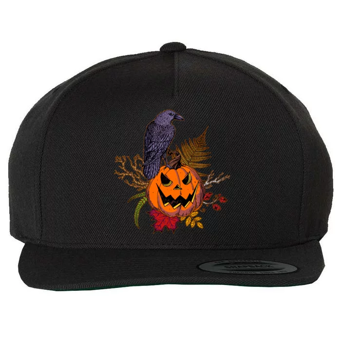 Halloween Crow Raven Pumpkin Fall Autumn Lover Wool Snapback Cap