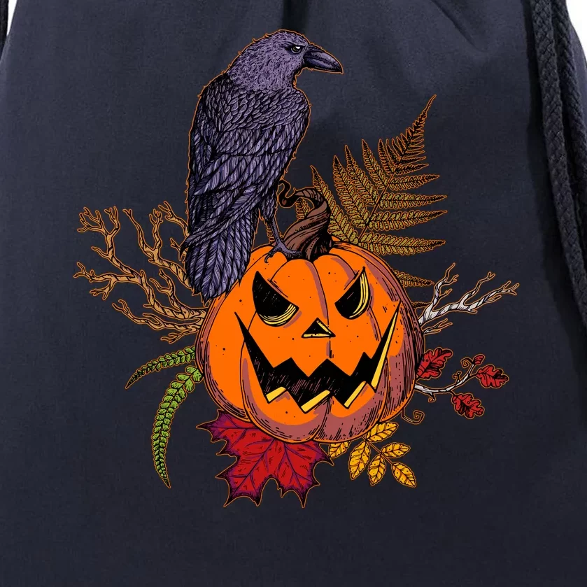 Halloween Crow Raven Pumpkin Fall Autumn Lover Drawstring Bag