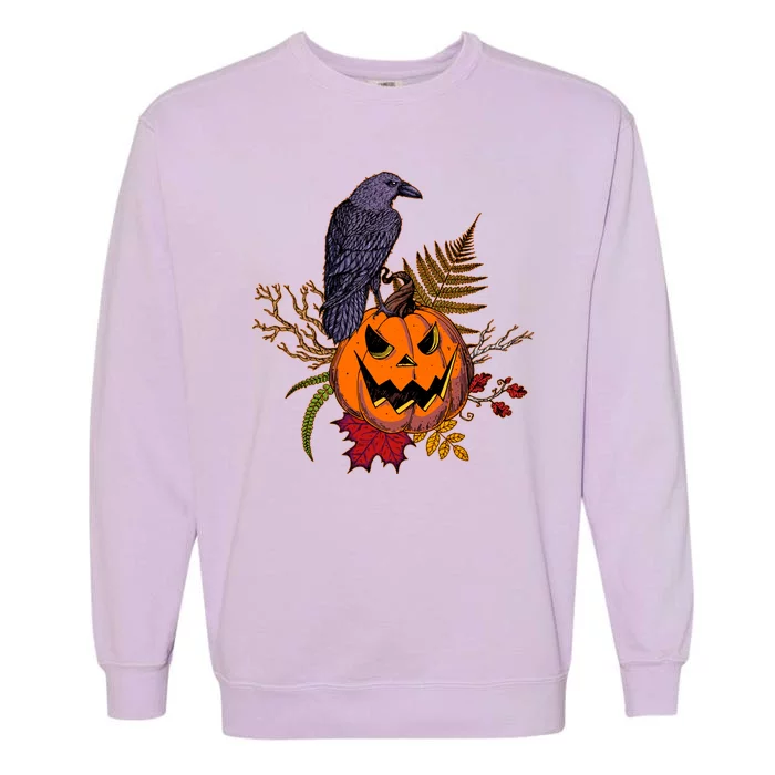 Halloween Crow Raven Pumpkin Fall Autumn Lover Garment-Dyed Sweatshirt